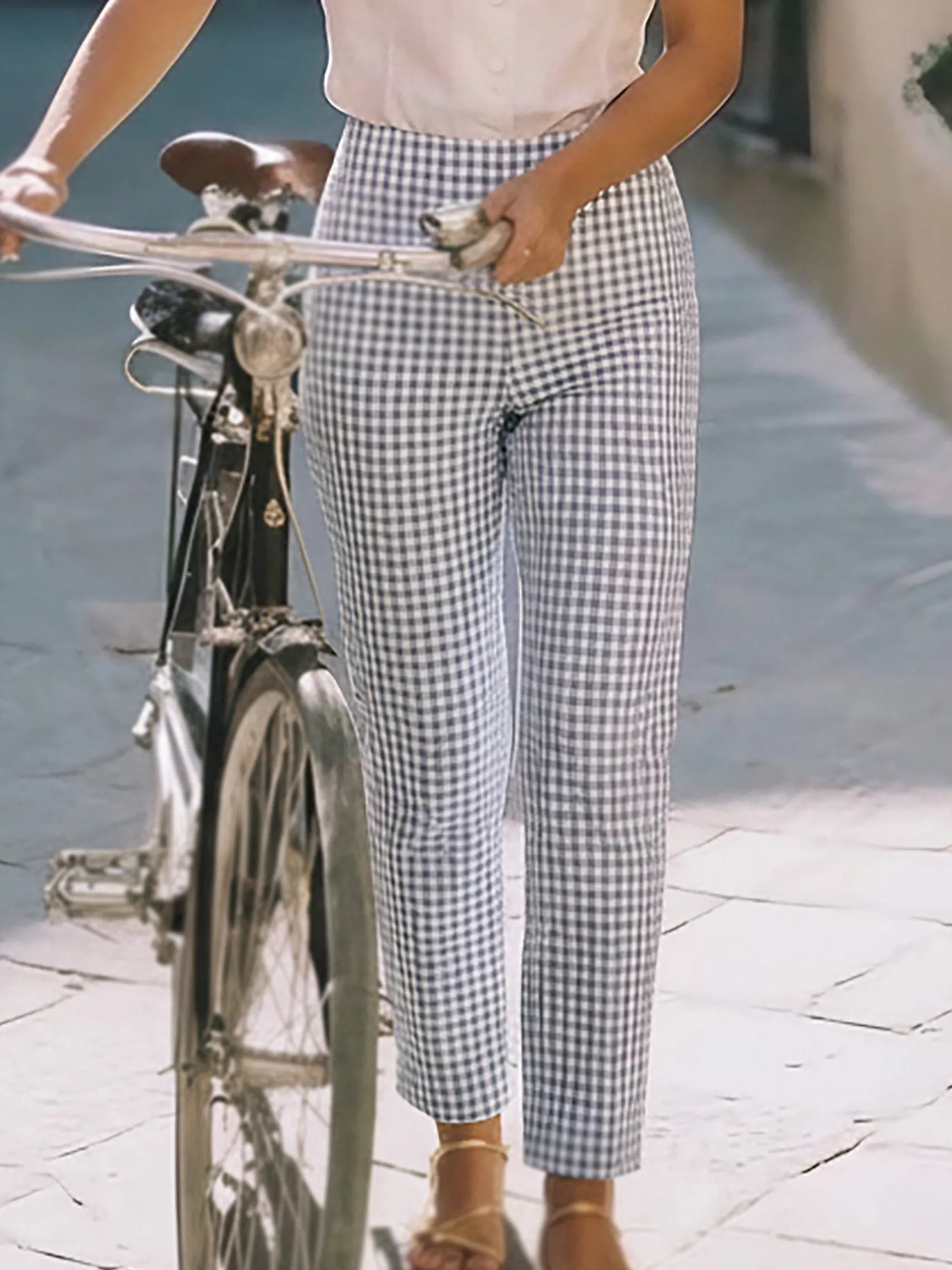 Cotton Pants, Plaid, Pocket Design, French Vintage, Blue
