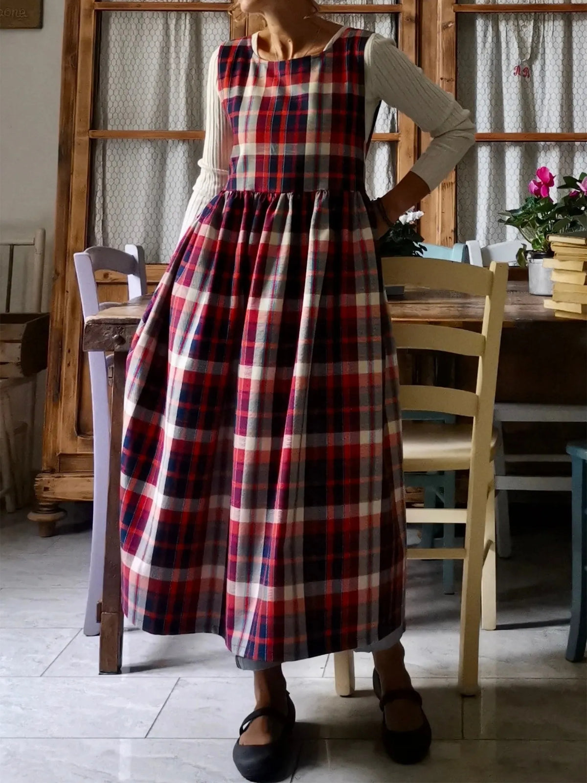 Red and Blue Tartan Cotton Kitchen Apron