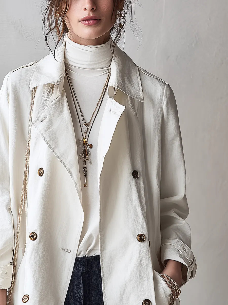 Classic Ivory Double-Breasted Trench Coat