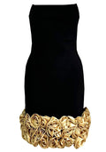 Strapless Floral Detail Dress Black Gold