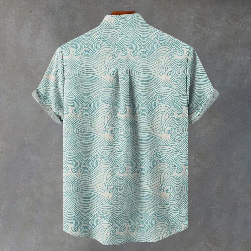Japanese Wave Art Print Casual Shirt