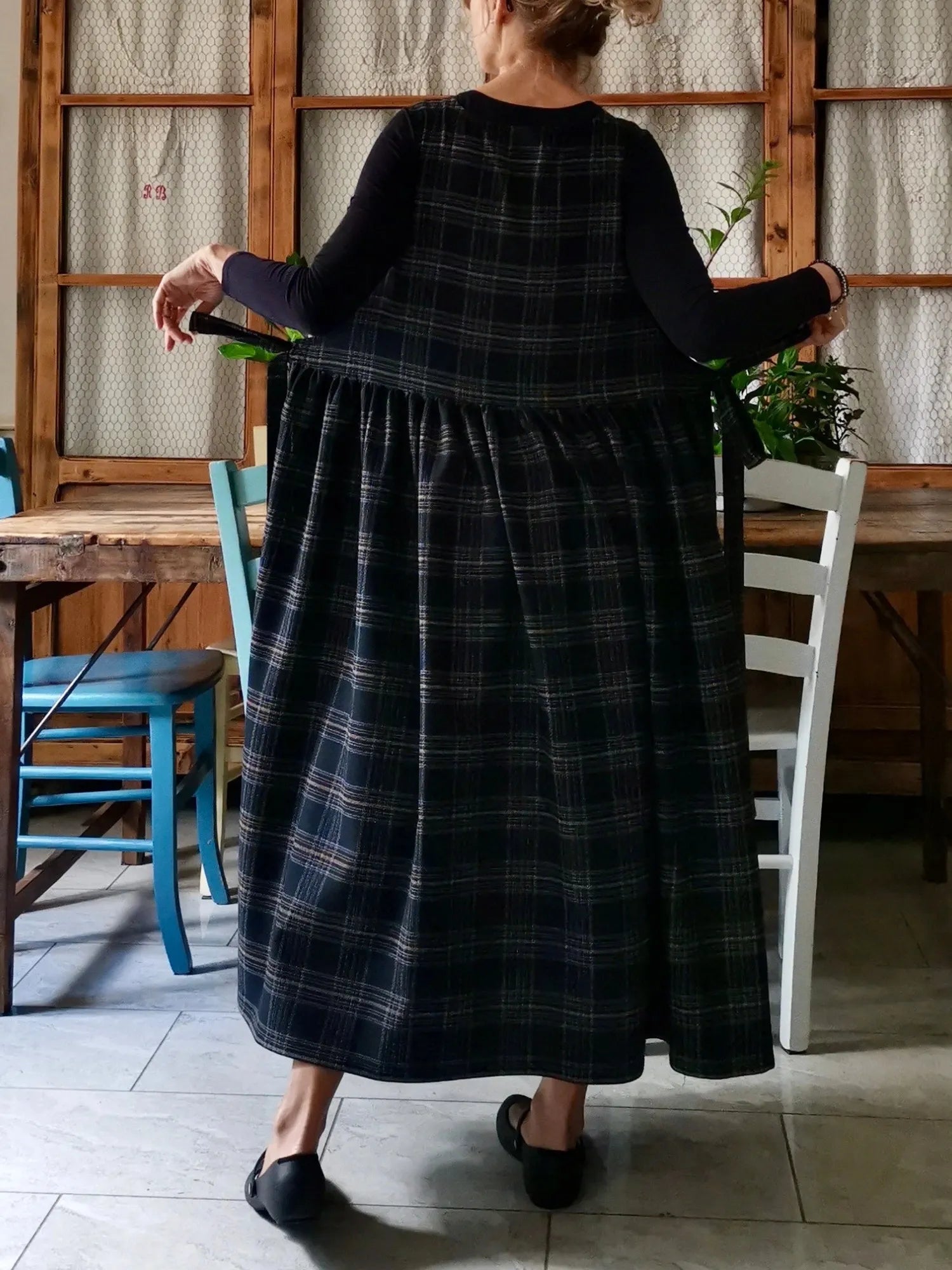 Black Tartan Cotton Apron