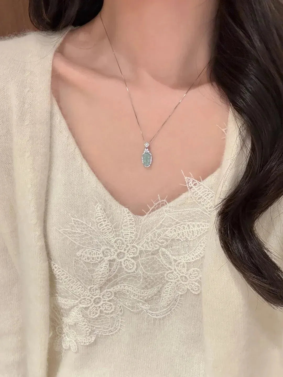 Light blue-green jade leaf pendant