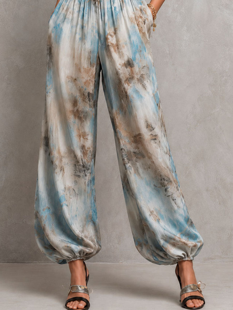 Boho Resort Ruffled Tie-Dye High Waist Balloon Leg Jumpsuit
