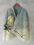 Plum Blossom Full Moon Japanese Art Cozy Fleece Kimono Cardigan