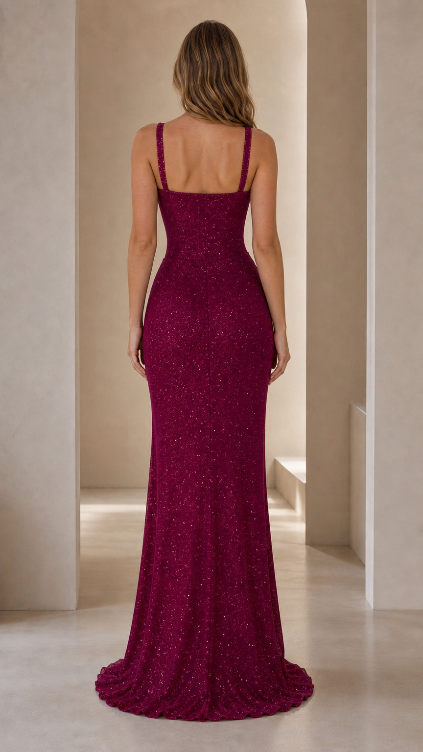 Sweetheart Neck Ruched Shimmer Maxi Evening Dress