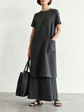Women's Minimalist Color-Block Striped Short-Sleeve Maxi Dress MDZ3052F9WY