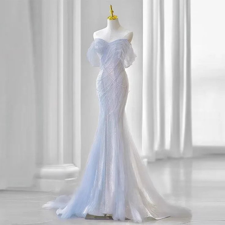 Sexy Purple Laser Sequin Beaded Mermaid Women Evening Dress with Puff Sleeves Tassel Pearls Tulle Train Prom Gown Formal Dress