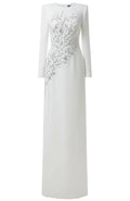 Long Sleeve Crystal Floral Maxi Dress White