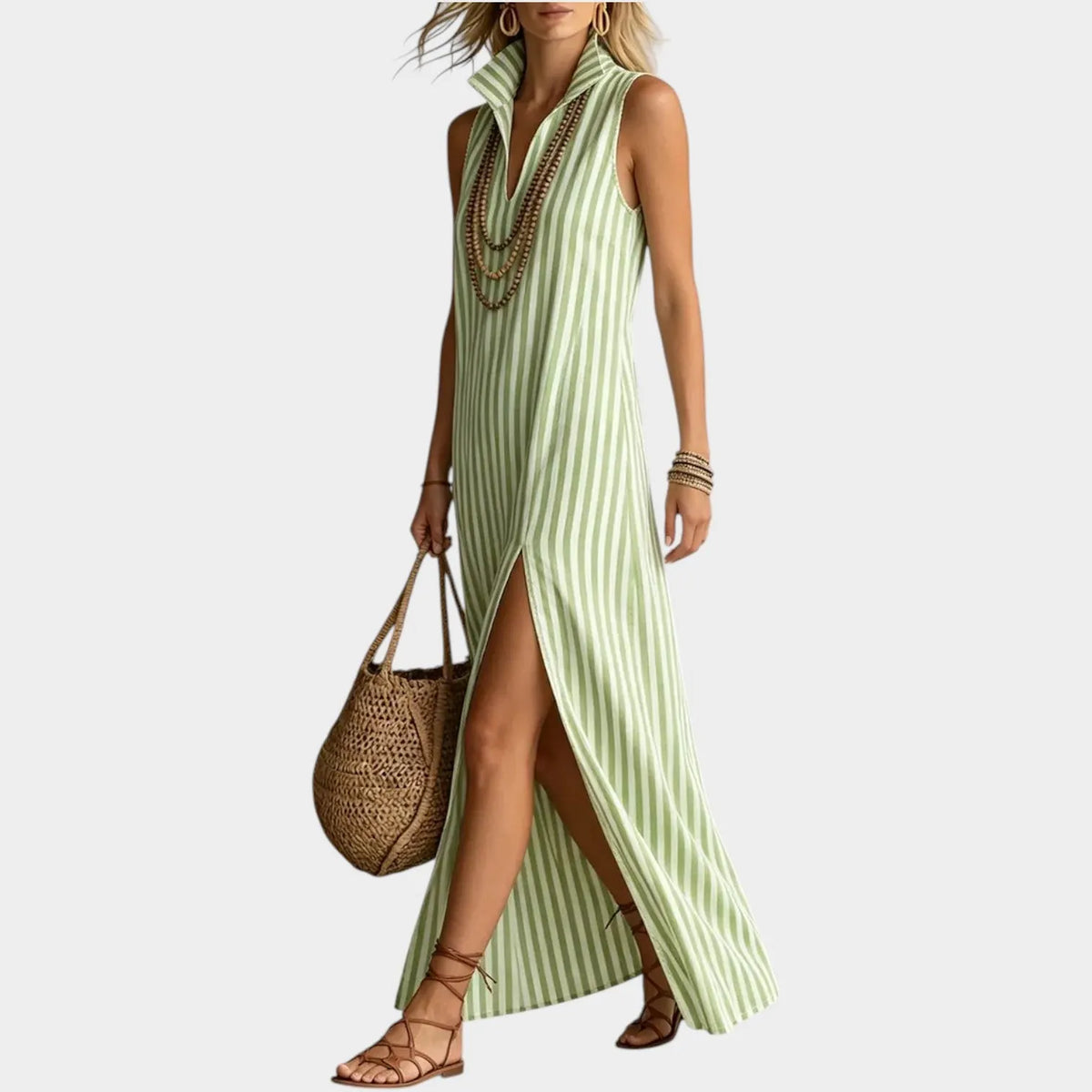 Striped Sleeveless Resort Maxi Dress