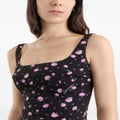 🌺 Abito midi nero con stampa di garofani rosa