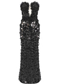 Strapless Sequin Floral Maxi Dress Black