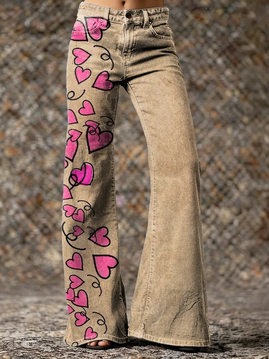 Ethnicity Doodle Love Women's Print Casual Wide Leg Pants