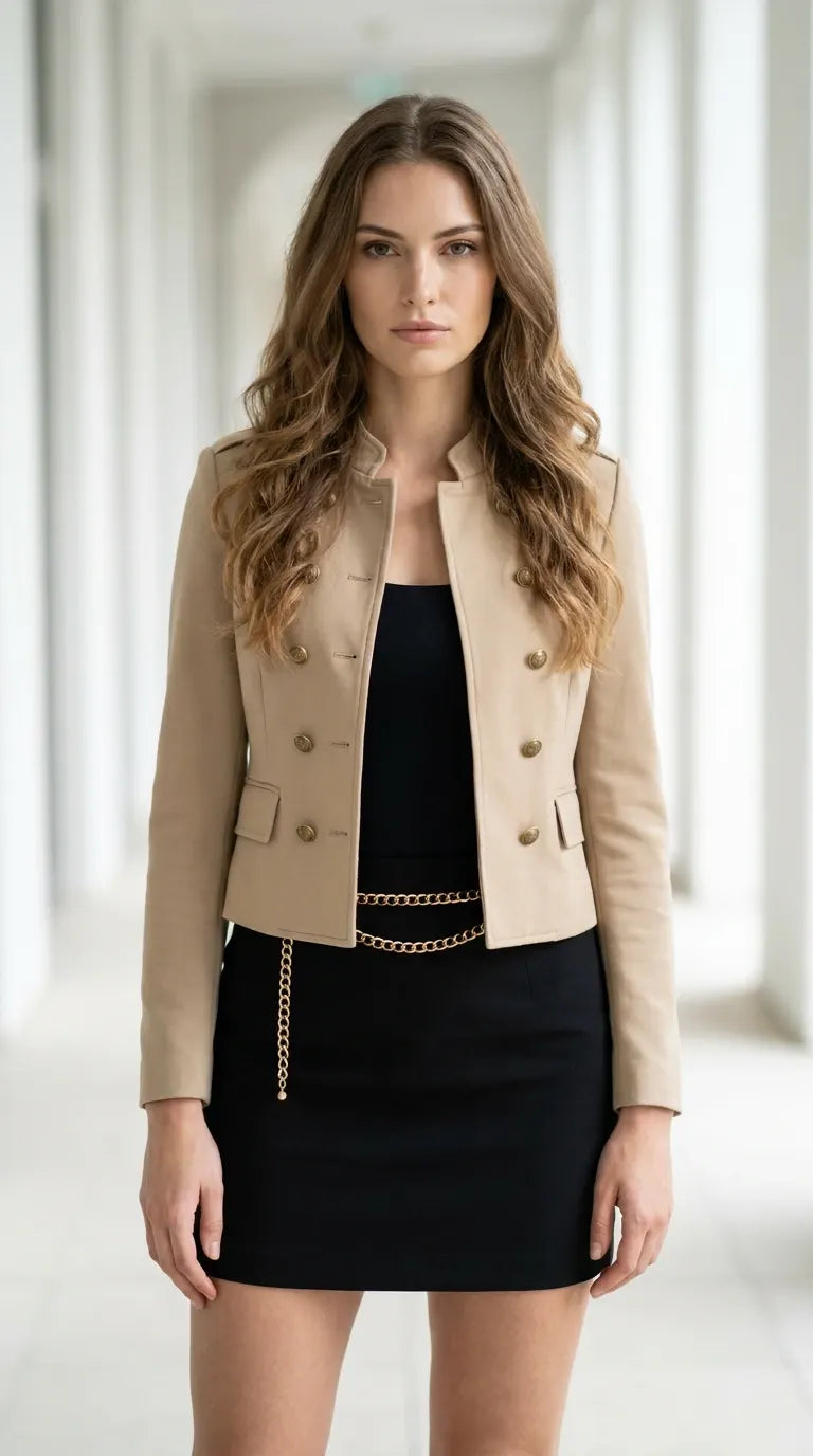 Women's Cropped Military Blazer Stand Collar Tailored Jacket