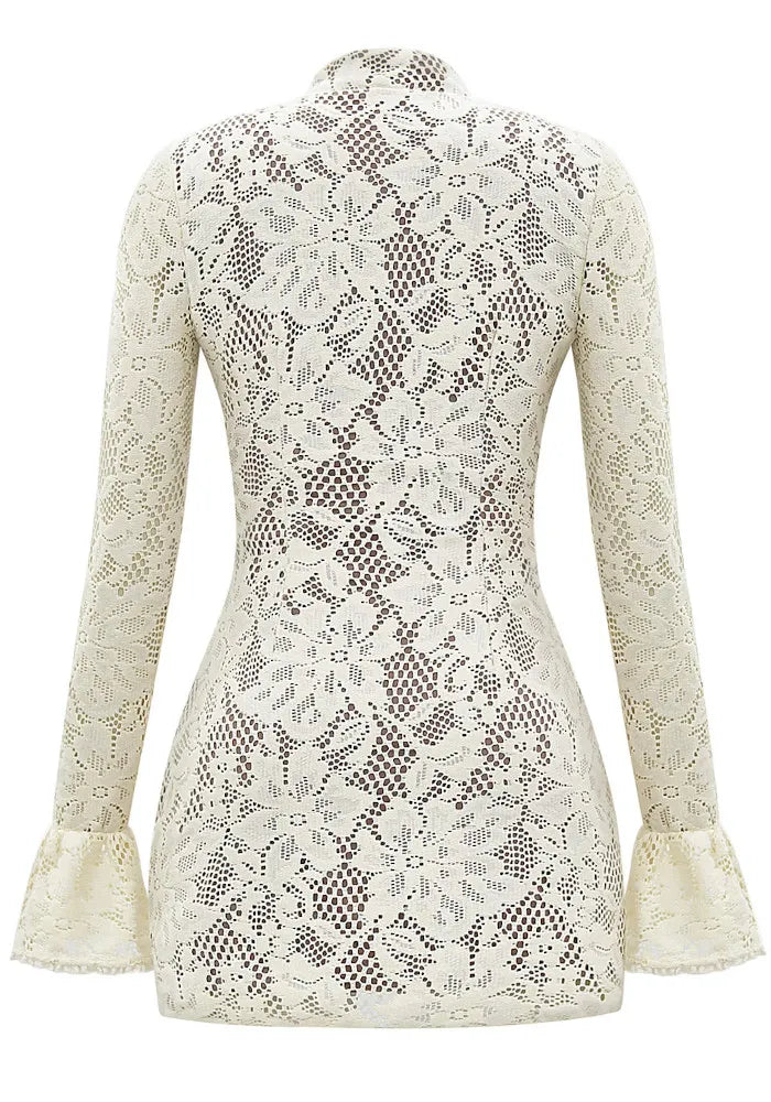 Long Sleeve Crochet Dress Ivory