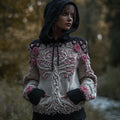 Women's Viking Style Tree Of Life Black And White Patchwork Mysterious Hooded Sweater