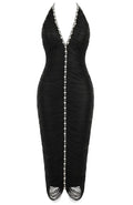 Halter Crystal Tassel Midi Dress Black