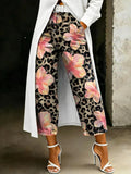 Women's Fashion Retro Floral And Leopard Print Artistic Print Casual Wide-leg Denim Pants
