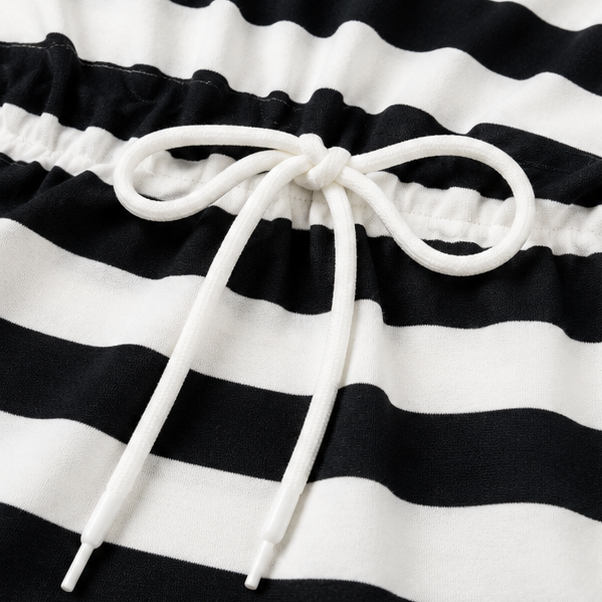 Sereva – Striped Drawstring Waist Midi Dress with Side Slit