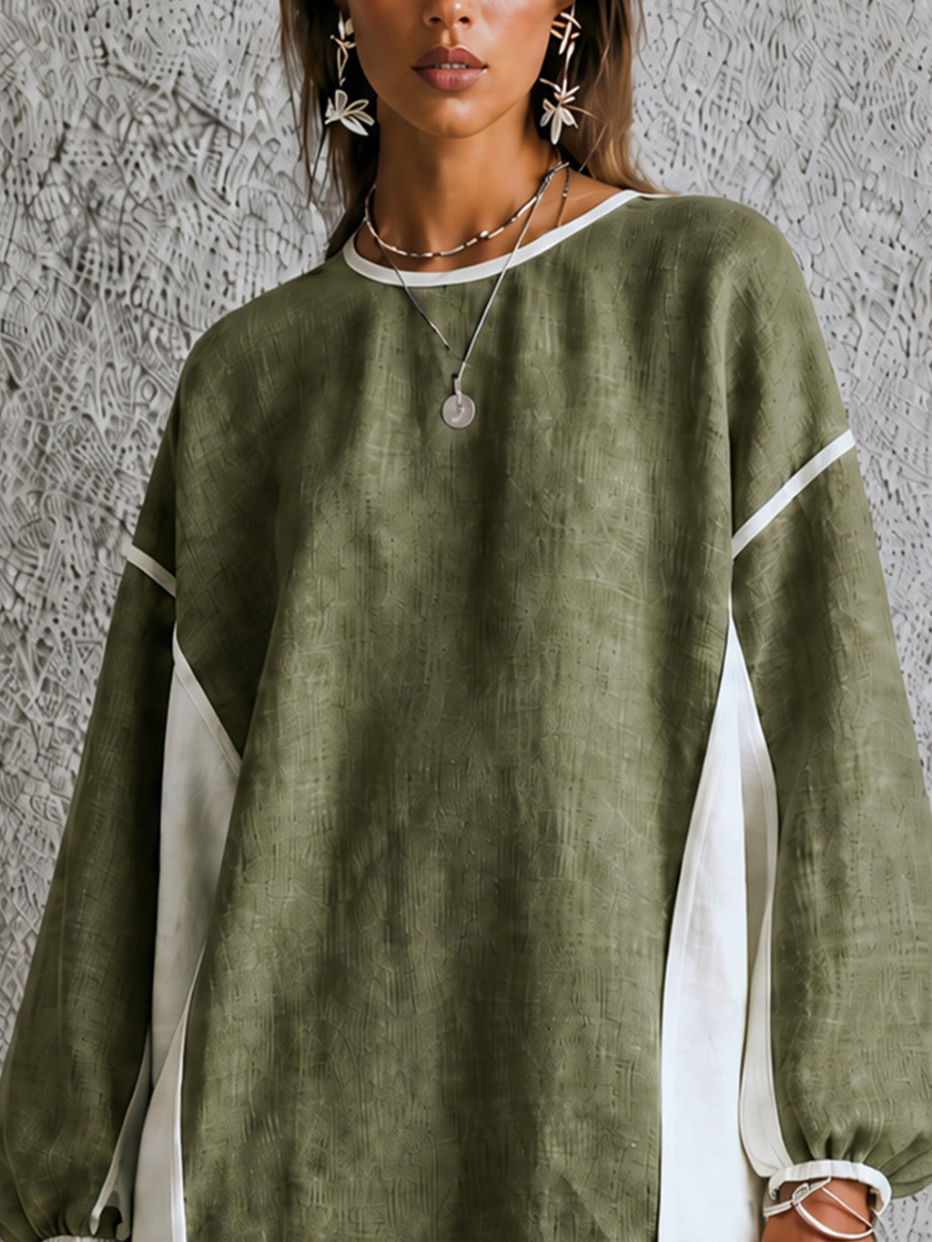 Olive Ivory Fringe Hem Oversized Mini Dress