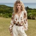 Women's Retro Floral Long-sleeve Linen Blend T-shirt