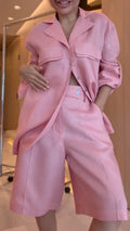 Women's Collared Cotton Linen Casual Suit