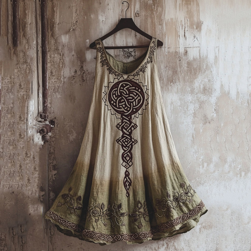 Vintage Viking Totem Gradient Linen Tank Dress