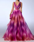 Women's V-neck Sleeveless Tie-dye Mesh Dress - 01