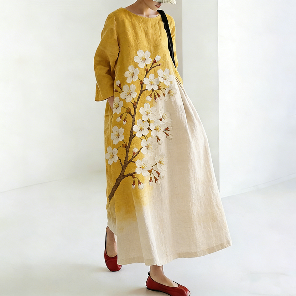 Japanese Art Retro Vacation Leisure Cotton And Linen Dress