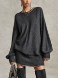 Oversized Gray Metallic Trim Knit Mini Dress