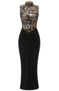 Floral Embroidered Maxi Dress Black