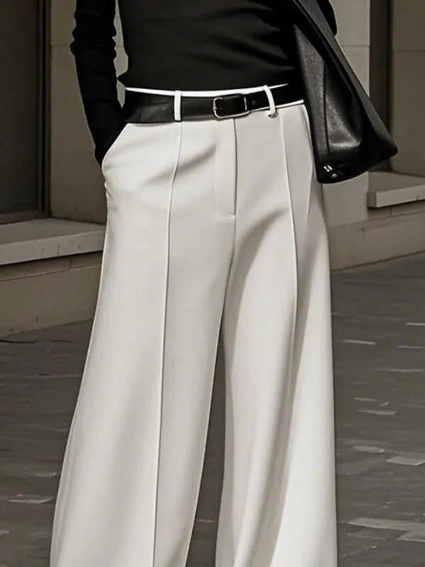 Loose Wide Leg No Belt Solid Color Zipper Casual Pants Bottoms Trousers