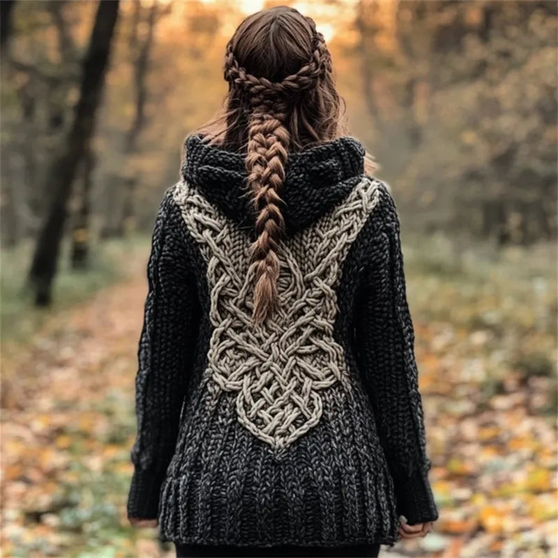 Vintage Mystical Celtic Knot Cozy Chunky Hooded Cardigan