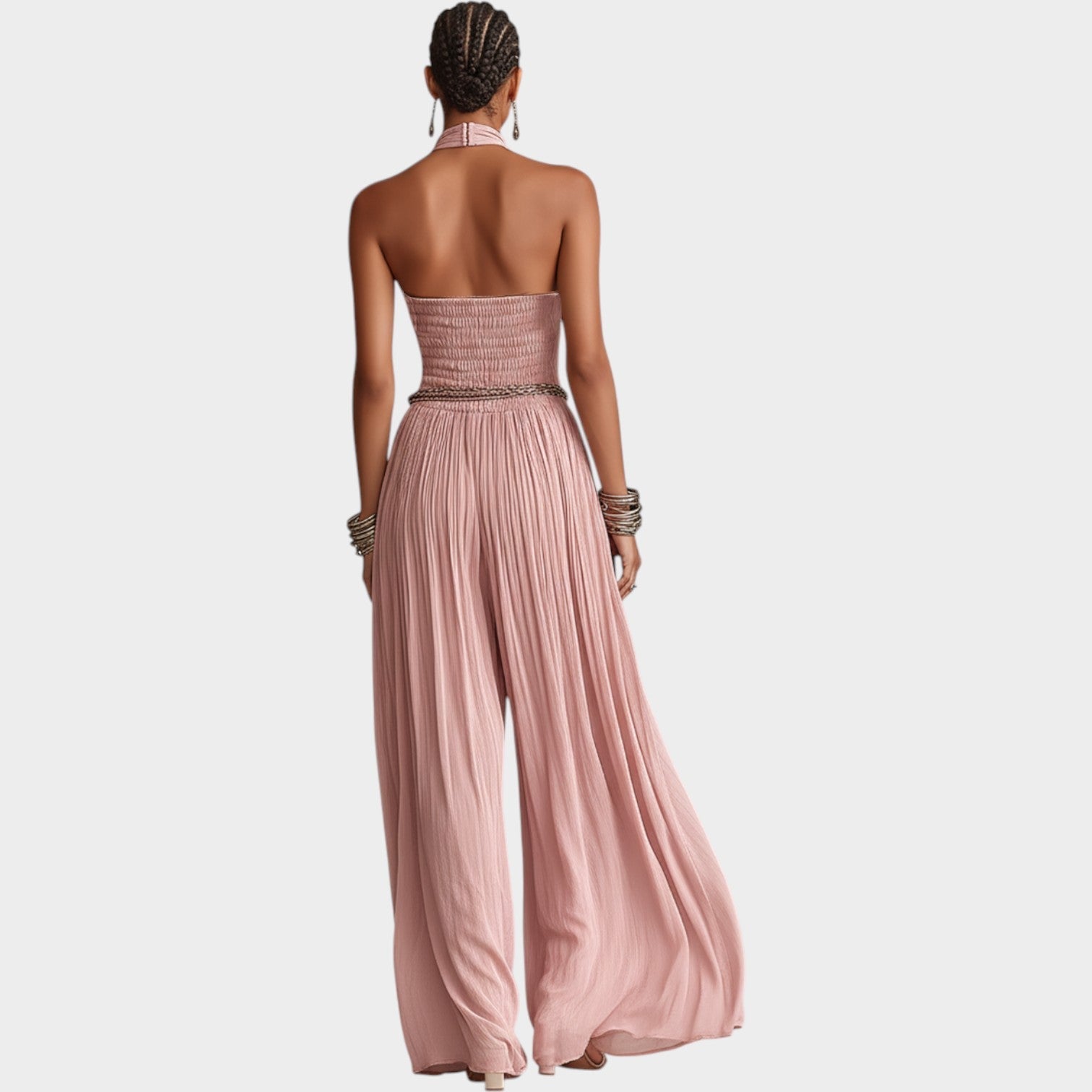 Elegant Halter-Neck Pleated Jumpsuit