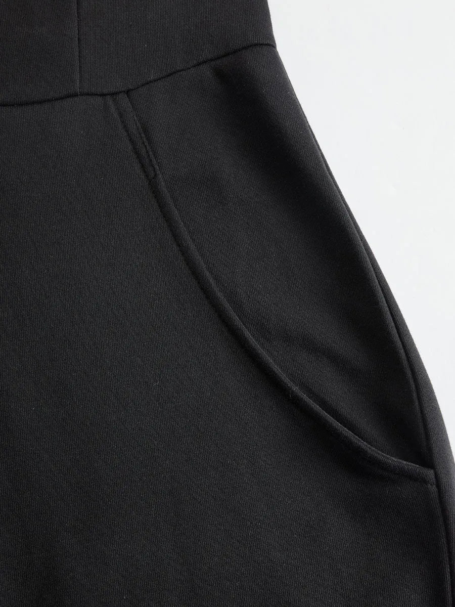 Sporty Retro Lace Striped Black Sleeveless Hooded Jumpsuit