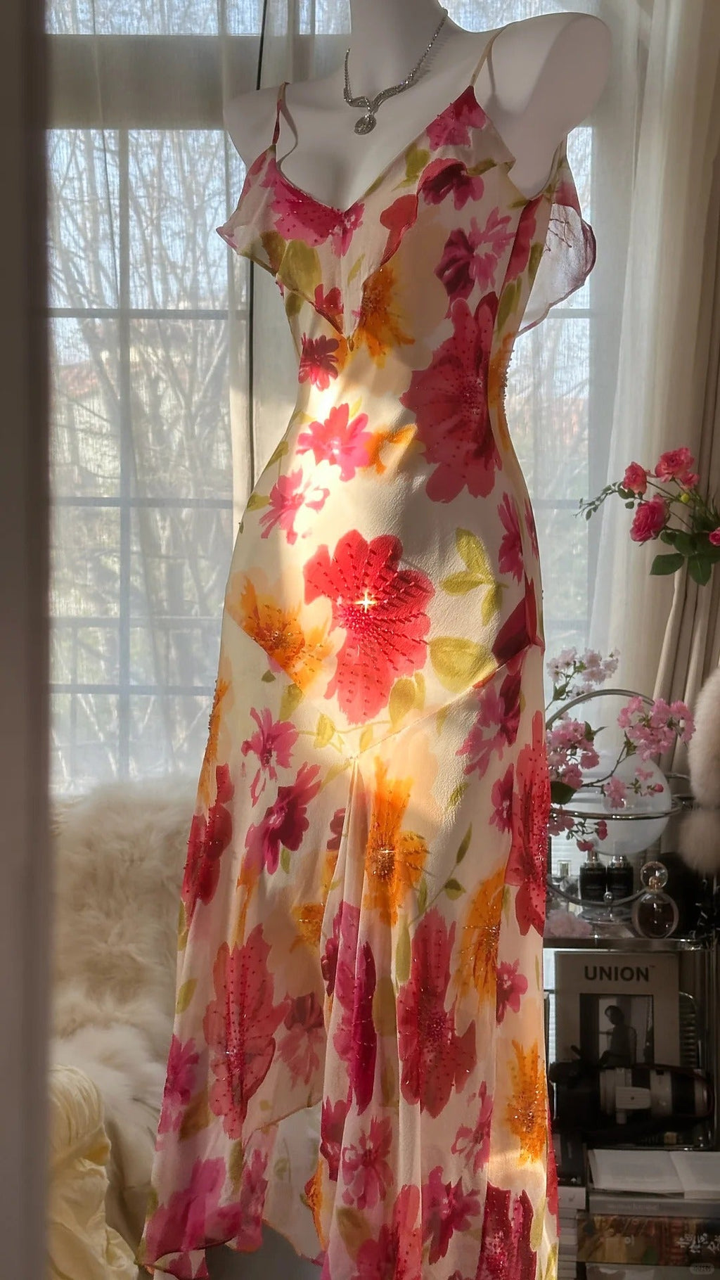 Colorful Romantic Floral Elegant Fashion Exquisite Beaded Long Chiffon Ball Dress Evening Dress Party Dress Valentine's Day Date Dress Wedding Guest Dress 4007
