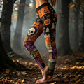 Women's Halloween Stitched Skeleton Color-block Patchwork Comfortable Slimming Leggings