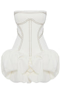 Strapless Studded Puff Dress White