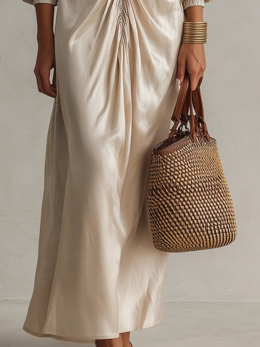 Refined Champagne Ruched Maxi Dress