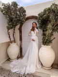 Mermaid Lace Wedding Dress, Open Back Wedding Dress, Boho Wedding Dress, White Long Sleeve Wedding Dress, Bridal Gown, A-line Wedding Dress