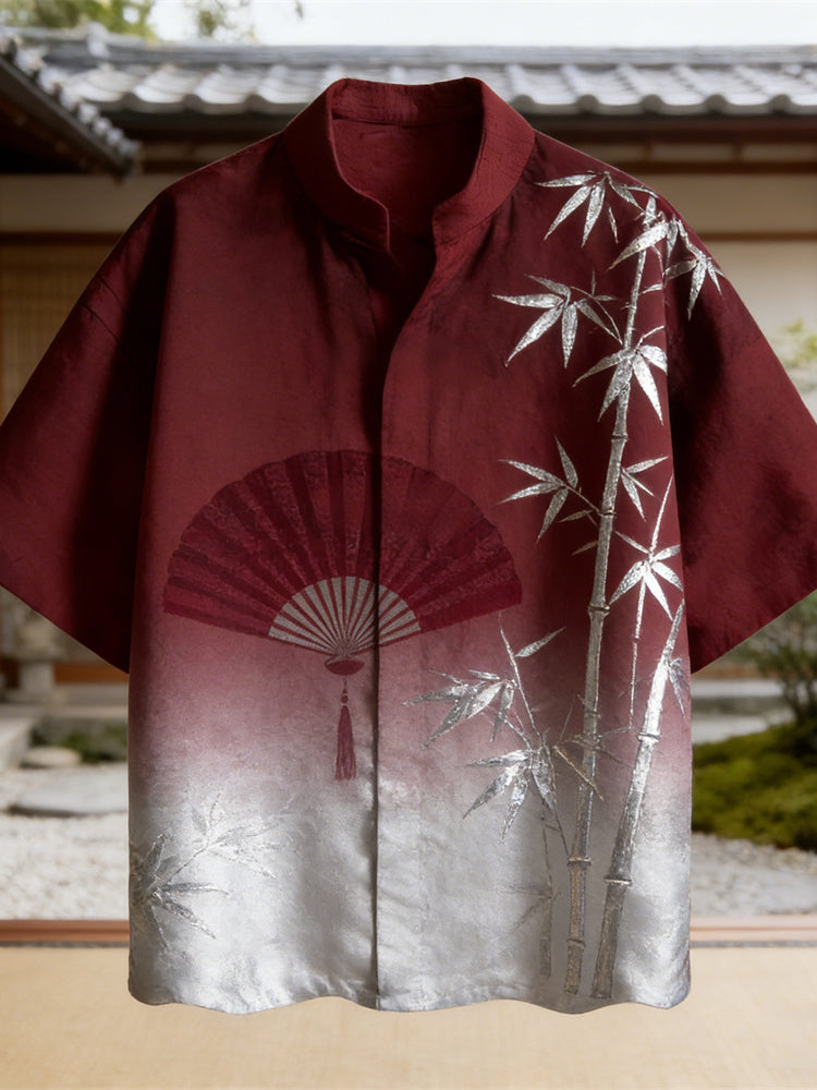 Japanese Bamboo Art Men's Linen Short Sleeve Shirt
