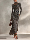 Black And White Zebra Print Mock Neck Maxi Dress