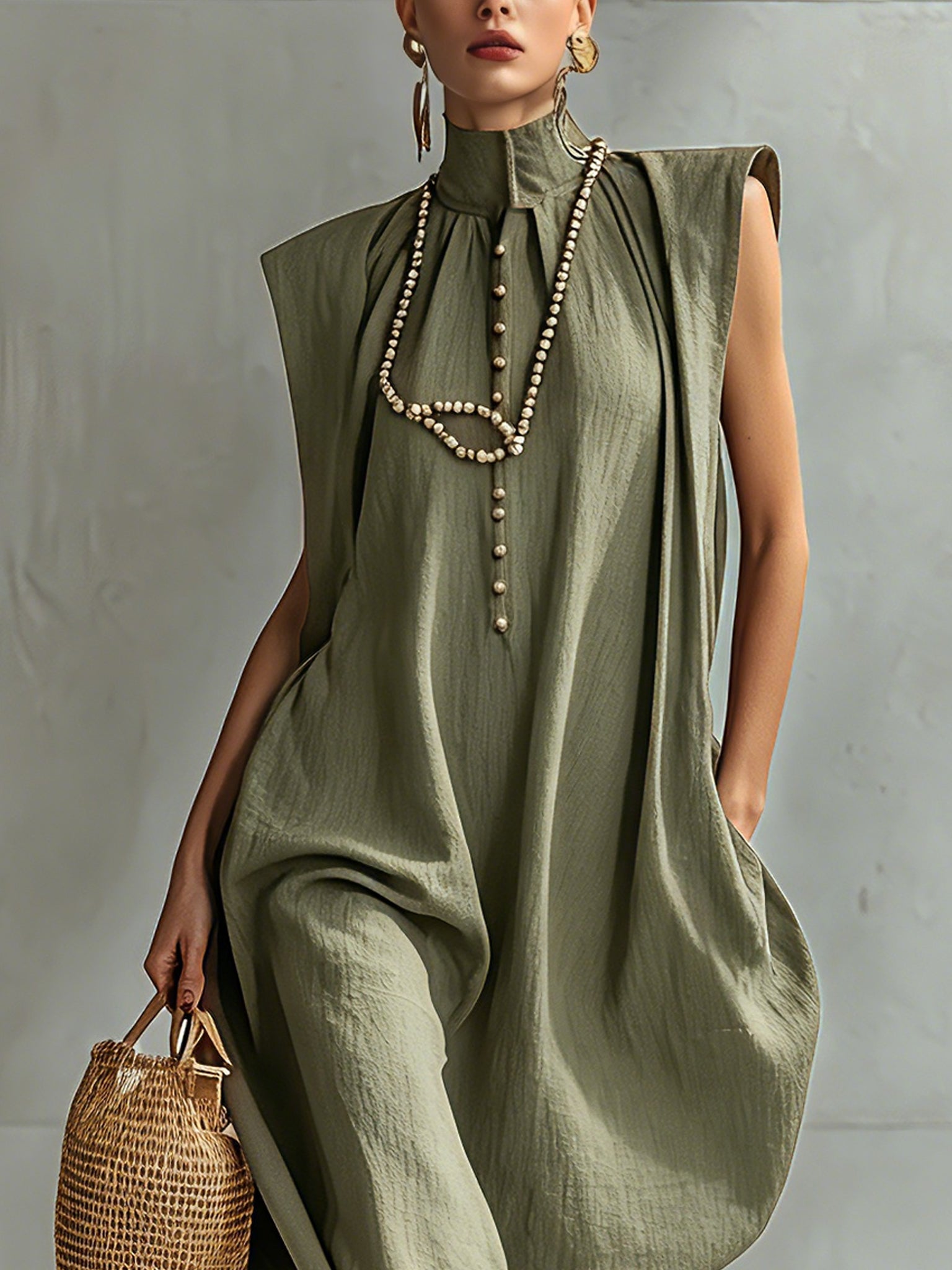 Olive Relaxed O-Line Maxi Dress