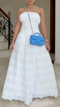 White Strapless Eyelet Embroidered Maxi Dress