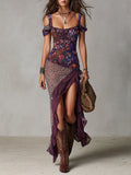 Urban Nomad Leopard Print Flower High Slit Maxi Dress
