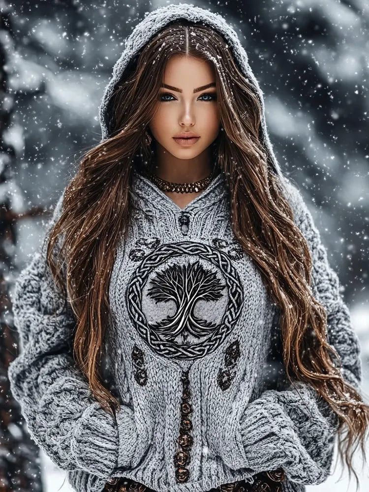Women's Viking Tree Of Life Celtic Pattern Cozy Hooded Sweater
