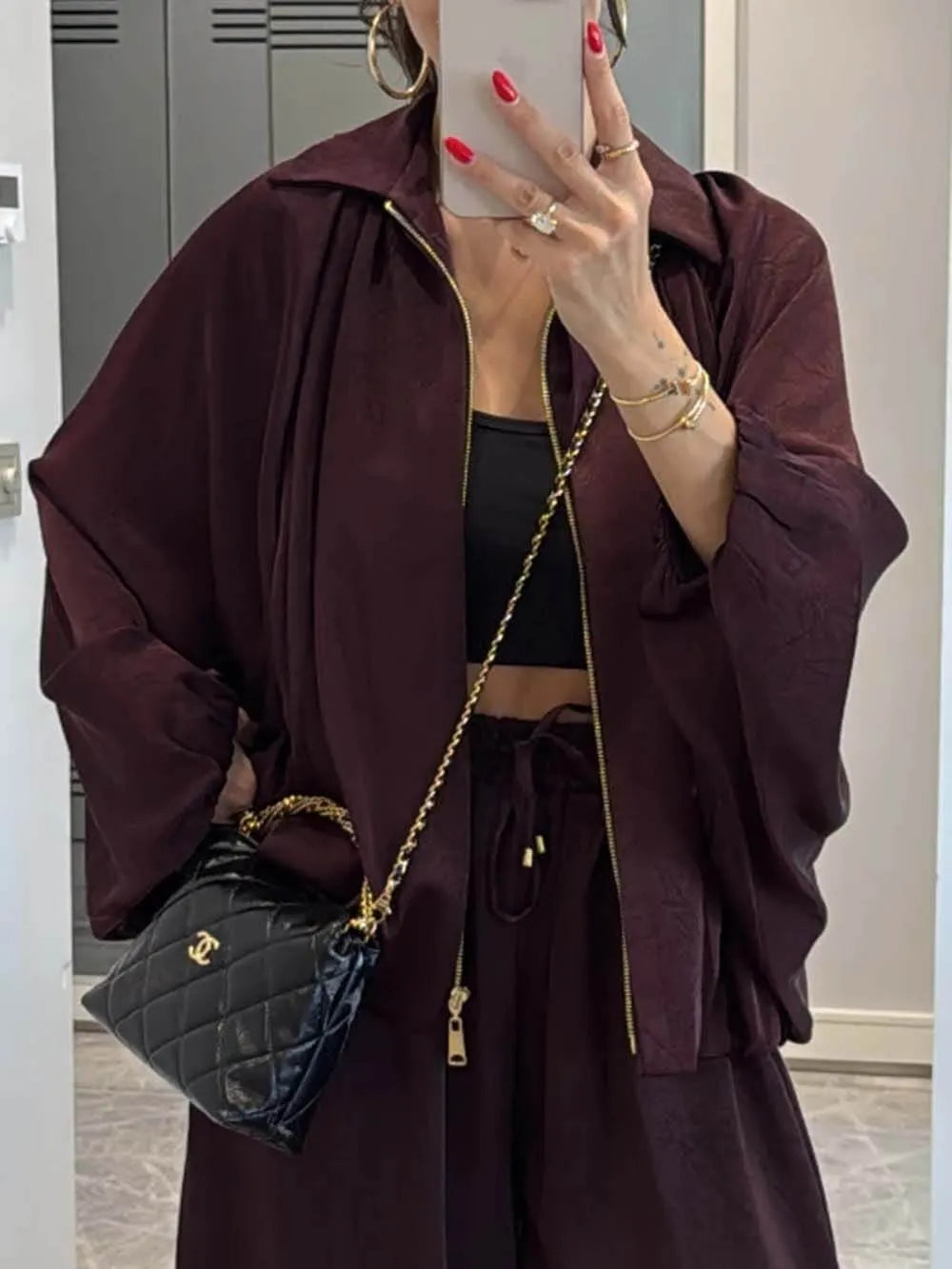 Elegant Satin Bomber Loose Bloomers Pants
