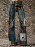 Women's Bohemian Patchwork Art Print Casual Washed Pants