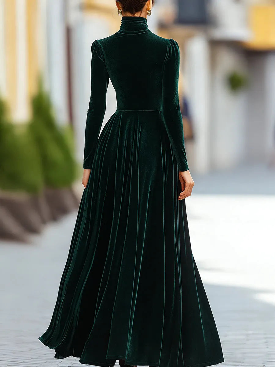 Burgundy Velvet Long-Sleeve Gown