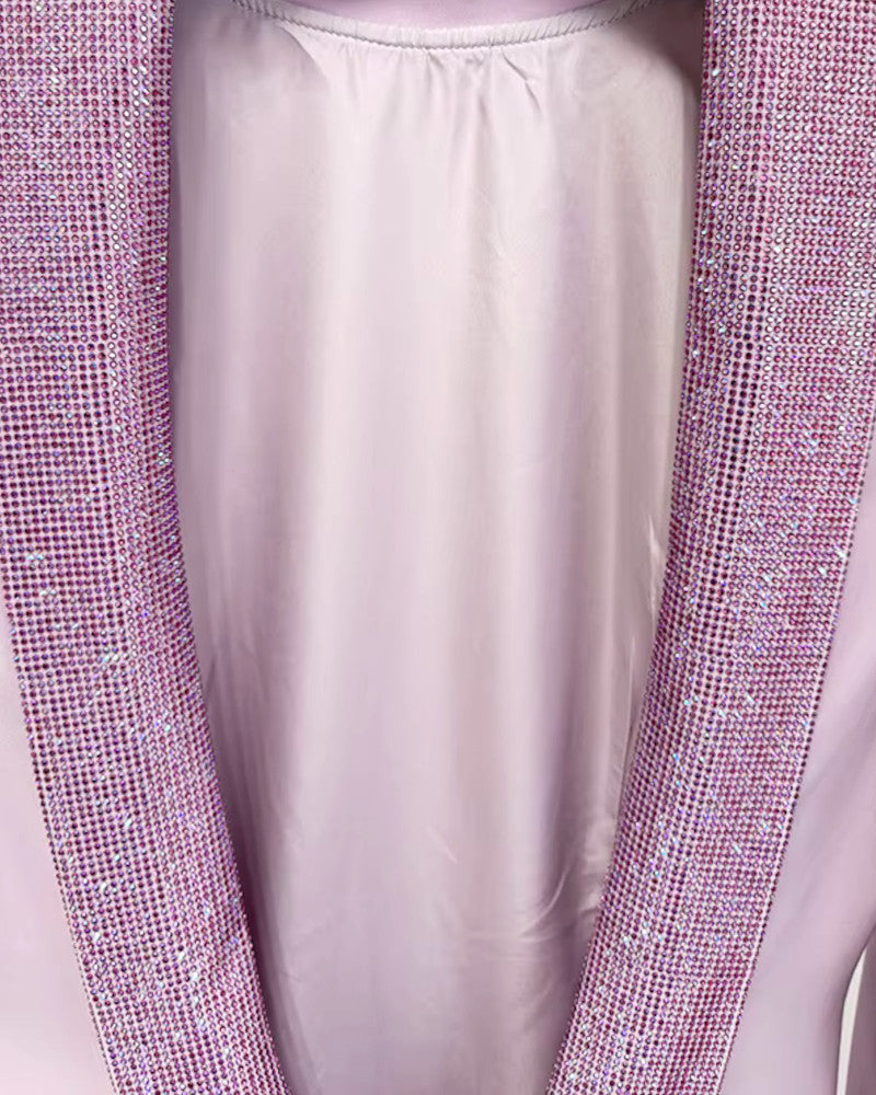 Long Sleeve Backless Crystal Flower Maxi Dress Lavender